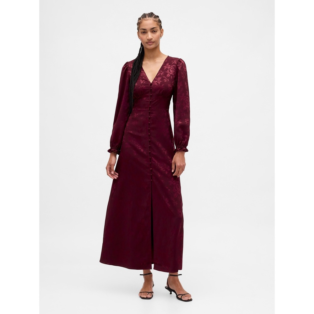 Gap Floral Print Button Front V-Neck Maxi Dress Tuscan Red Women's Size XXL